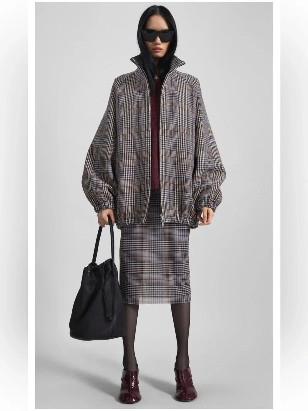 THE FRANKIE SHOP - BAXTER WOOL TRACK JACKET - BEIGE GLEN PLAID - Picture 7 of 15